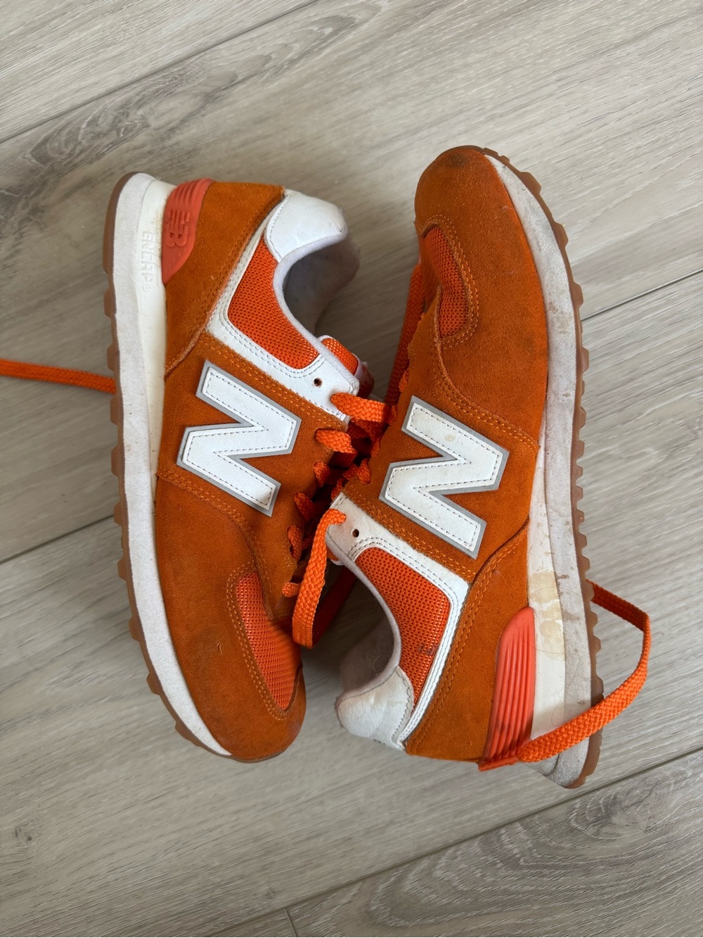 New Balance Orange Suede & Mesh Sneakers with White N